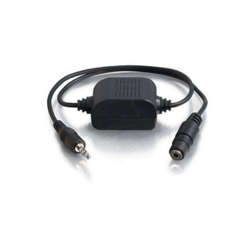[Australia - AusPower] - Legrand - C2G 3.5MM Isolation Transformer, Black Auxiliary Isolation Transformer to Stop Speaker Hum from Ground Loops, 21 Inch Audio Jack Extension Cable, 1 Count, C2G 40000 