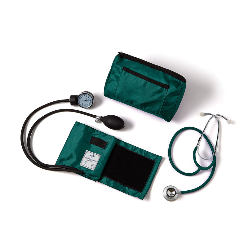 [Australia - AusPower] - Medline Compli-Mates Professional Aneroid Sphygmomanometer and Dual-Head Stethoscope Kit with Carrying Case, Hunter Green, Adult Size, 1 Kit 