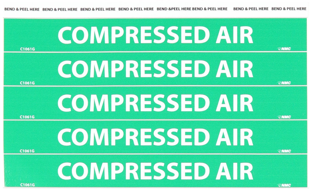 NMC C1061G Pipemarkers Sign, Legend "Compressed AIR", 9" Length x 1" Height, 1/2" Letter Size, Pressure Sensitive Vinyl, White on Green (Pack of 25) 0.5 inches letter size