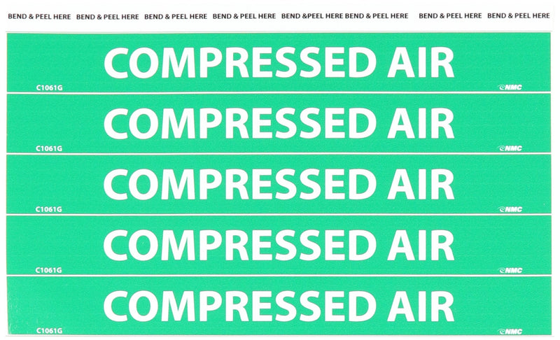 NMC C1061G Pipemarkers Sign, Legend "Compressed AIR", 9" Length x 1" Height, 1/2" Letter Size, Pressure Sensitive Vinyl, White on Green (Pack of 25) 0.5 inches letter size