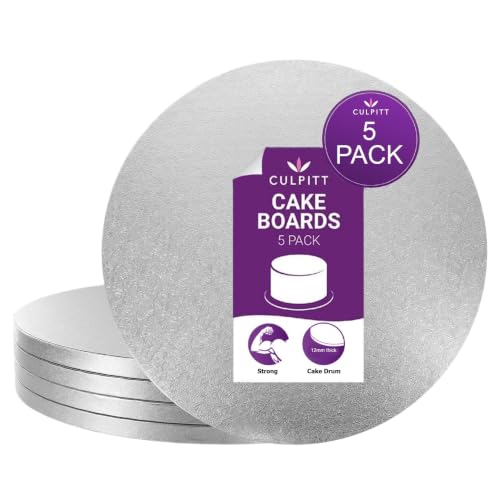 Culpitt Cake Board, Cake Drum, Silver Fern, 10 Inch (254mm) Round, 0.5 Inch (13mm) Thick, (Pack of 5 Boards) 2 pack 10 inch