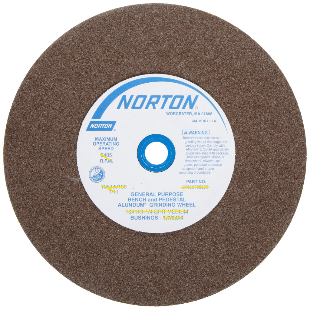 Norton Bench and Pedestal Abrasive Wheel, Type 01 Straight, Aluminum Oxide, 1" Arbor, 5" Diameter, 1/2" Thickness, Fine Grit (Pack of 1) 5 Inches 1/2 Inches 1 Inches Round Hole 100/120 4965 RPM 07660788201