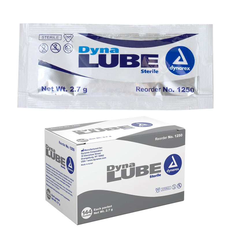 [Australia - AusPower] - Dynarex DynaLube Lubricating Jelly, Water Soluble and Sterile Lubricant Jelly, Used for Body Orifices, Hinged Instruments and Medical Devices, 1 Box of 144 DynaLube Packets, 2.7g 