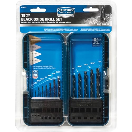 Century Drill & Tool 24713 13-piece Pro Grade black oxide jobber drill bit set in case