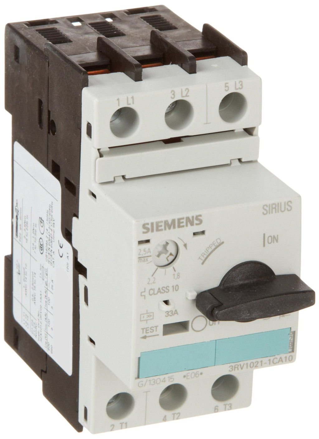 Siemens 3RV1021-1CA10 Manual Starter and Enclosure, Open Type, 1.8-2.5 FLA Adjustment Range