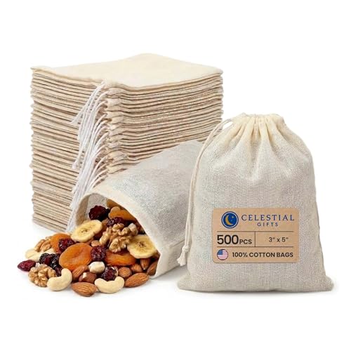 Celestial Gifts Natural Cotton Muslin Bags, 3 x 5 Inches, 100 Count 3x5 Inch (Pack of 100) - Natural Drawstring