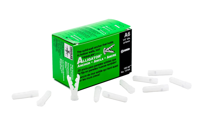 [Australia - AusPower] - TOGGLER ALLIGATOR A6 Screw Anchor, Plastic, 1/4" Diameter, 1-1/8" Length, #6 to #12 Threads, Pack Of 100 