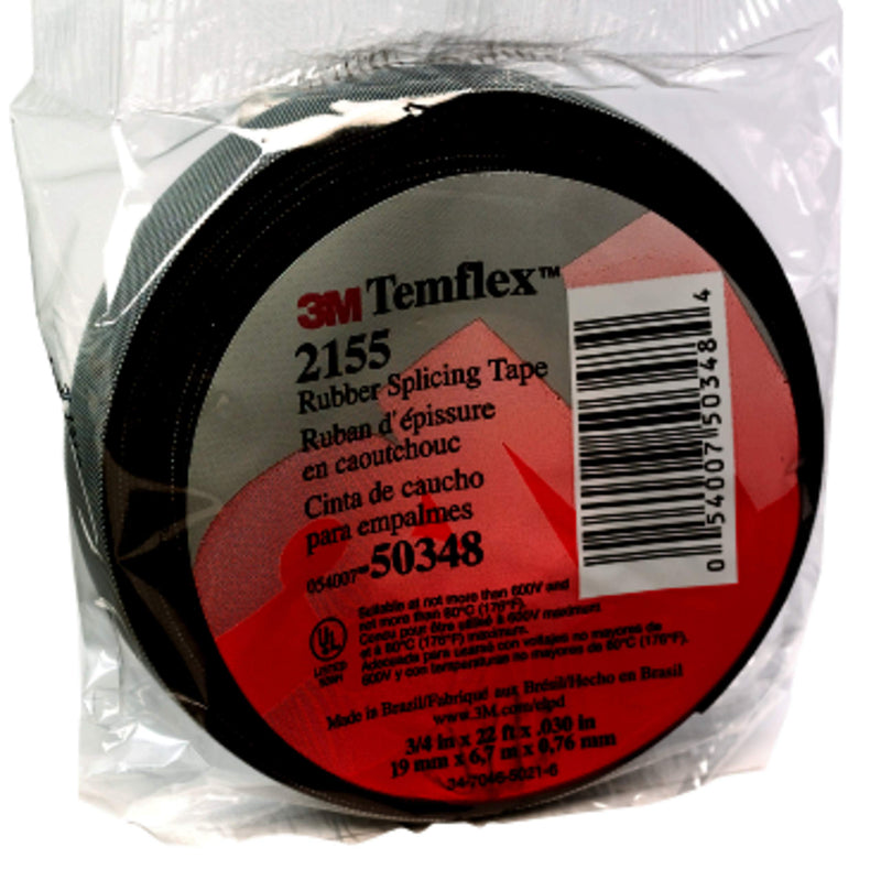 [Australia - AusPower] - 3M Temflex Rubber Splicing Tape 2155, 3/4 in x 22 ft, Black, General Purpose Self-Fusing Electrical Insulating Tape, 1 Roll 3/4" X 22' 