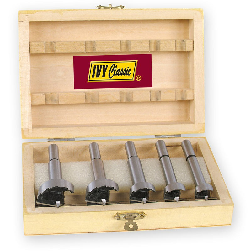 IVY Classic 46180 5-Piece Forstner Bit Set, High-Carbon Steel, Wooden Case Set- Five Piece