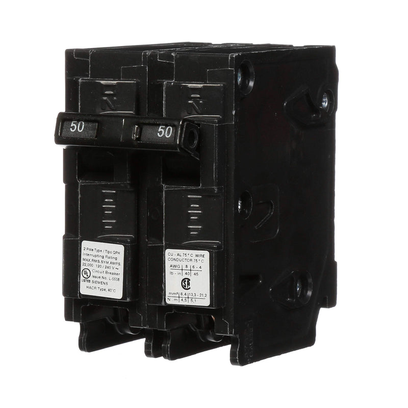 SIEMENS Q250H 50-Amp Double Pole 22kA Type QPH Circuit Breaker, 240 Volts