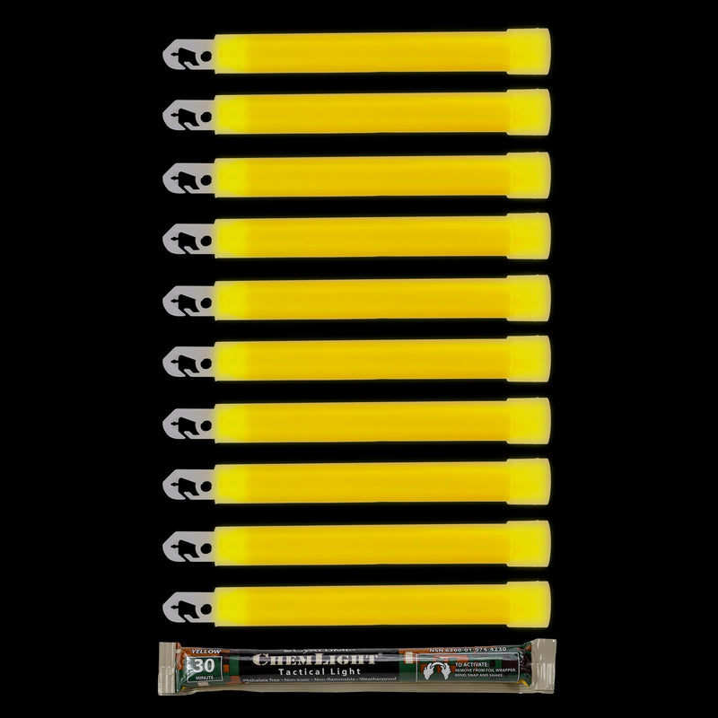 [Australia - AusPower] - Cyalume - 9-42300 ChemLight Military Grade Chemical Light Sticks – 30 Minute Duration Light Sticks Provide Intense Light, Ideal as Emergency or Safety Lights and Much More, Standard Issue for U.S. Military Personnel – Yellow, 6” Long (Pack of 10) 