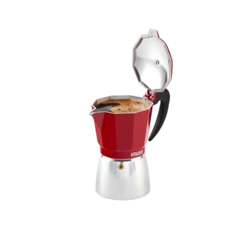 Imusa USA Red Aluminum Stovetop 6-cup Classic Italian and Cuban Espresso Maker (B120-43T), Silver/Red 6 Cup