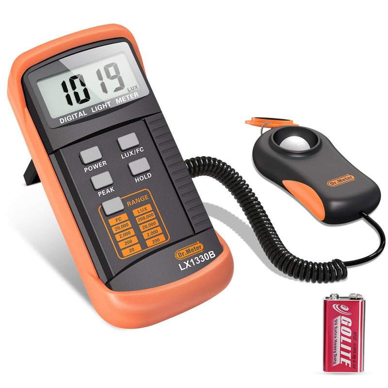[Australia - AusPower] - Dr.meter LX1330B Digital Illuminance Light Meter, 0-200,000 Measurement Range Lux Meter, Lighting Intensity Brightness Measurement for Indoor Outdoor, Light Meters for Plants 