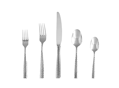 FORTESSA Lucca 18/10 Stainless Steel Flatware, 5 Piece Place Setting With Table Knives, Forks and Spoons (Service For 1), Dishwasher Safe, Polished Lucca Faceted 5-Piece Place Setting