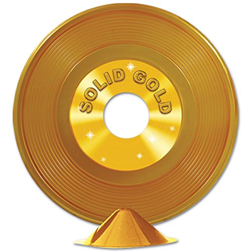 Gold Plastic Record Centerpiece Party Accessory (1 count) (1/Pkg) 9"