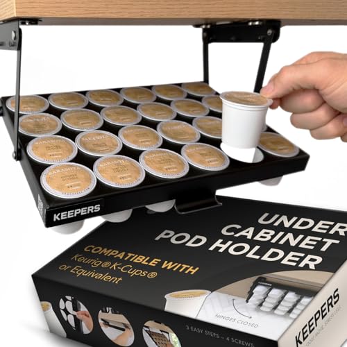 COFFEEKEEPERS KEEPERS Coffee Pod Holder — Holds 24 K-Cups, Under-Cabinet Swing-Down Design, 13x9.5x1in Steel Organizer for Small Kitchens & RV Black 24-Pod Keurig