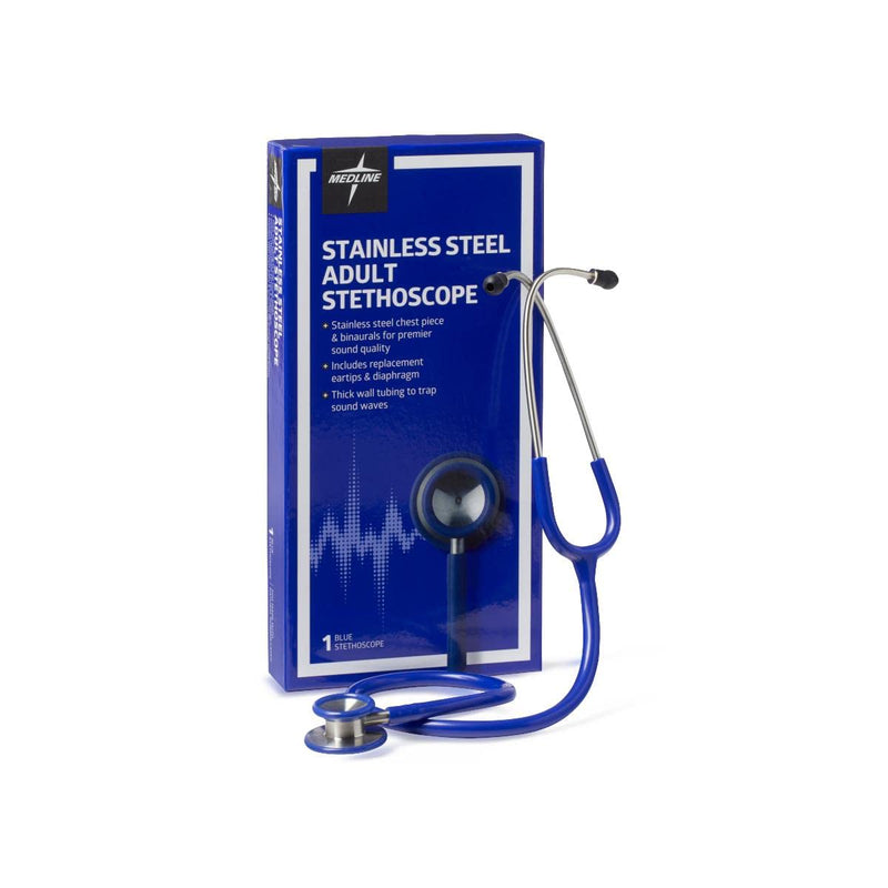 [Australia - AusPower] - Medline Elite Adult Stainless Steel Stethoscope, Blue, High Acoustic Sensitivity 