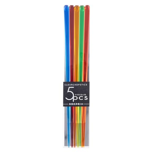 Aoba Clear Chopsticks 5P Bbit - Red, Blue, Yellow, Green, Orange - Methacrylic Resin - Dishwasher Safe clear bbit