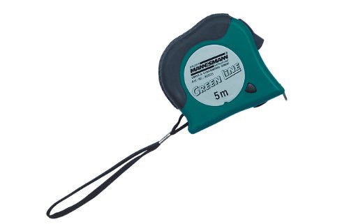 Brüder Mannesmann Tape Measure 5 m × 19 mm Roll Tape Measure, Metal Tape with Lever Lock, Shockproof, Robust Belt Clip, Green/Black, Precise Professional Quality, 1 Piece, Single Packaging, M80505