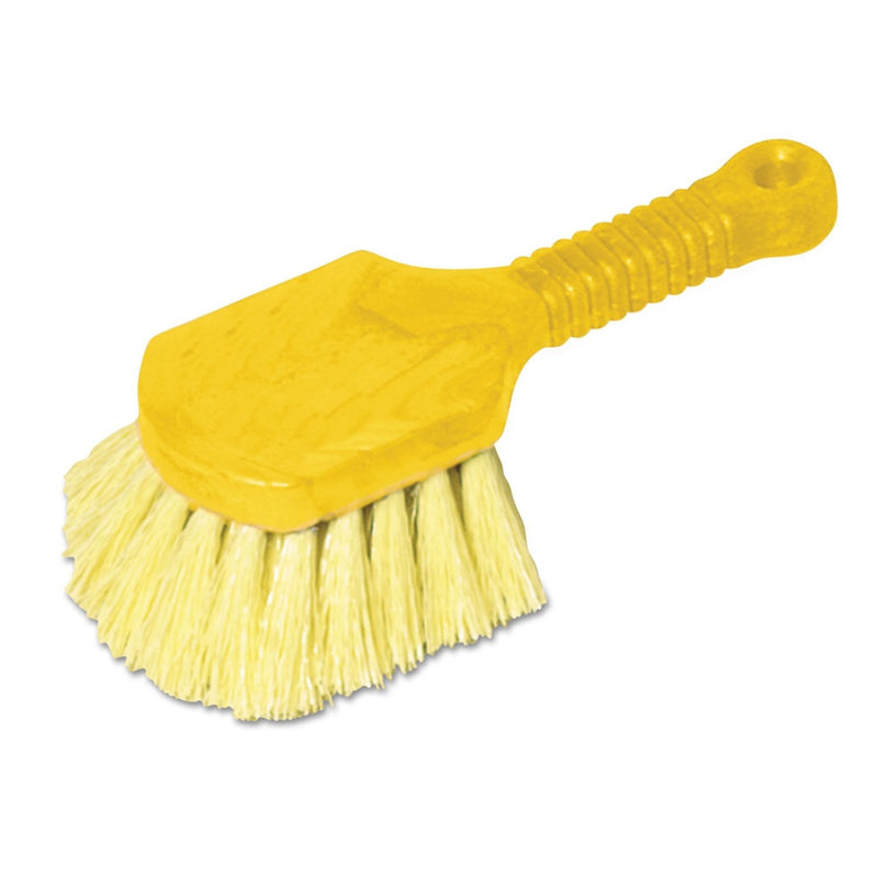 Rubbermaid Commercial 8" Utility Scrub Brush, Plastic Handle, Synthetic Bristles, Cleaning, Multi Purpose, Heavy Duty, Outdoor, Wheels and Tires Short Handle