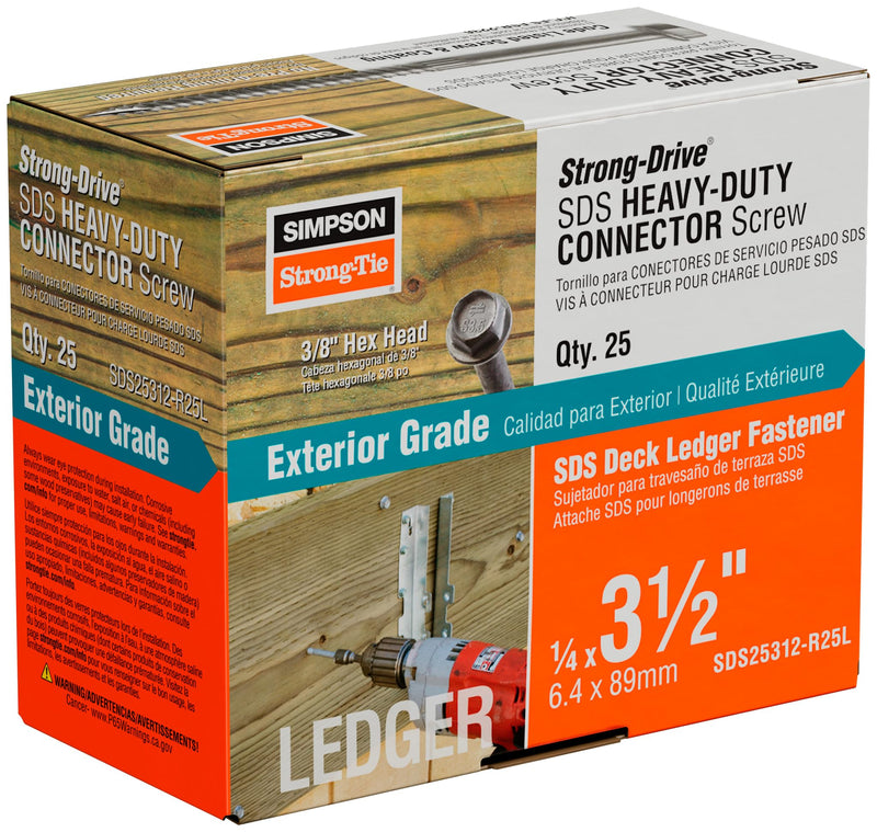 Simpson Strong-Tie SDS25312-R25L Strong-Drive SDS Heavy-Duty Connector Screw 1/4 in. x 3-1/2 in. DB Coating (25-Qty) 3.5 inches