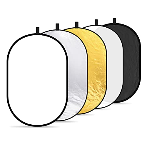 NEEWER 24"x36"/60x90cm Light Reflectors for Photography, Portable 5 in 1 Collapsible Multi Disc with Bag - Translucent, Silver, Gold, Black, White Diffuser for Studio and Outdoor Lighting 24" x 36"