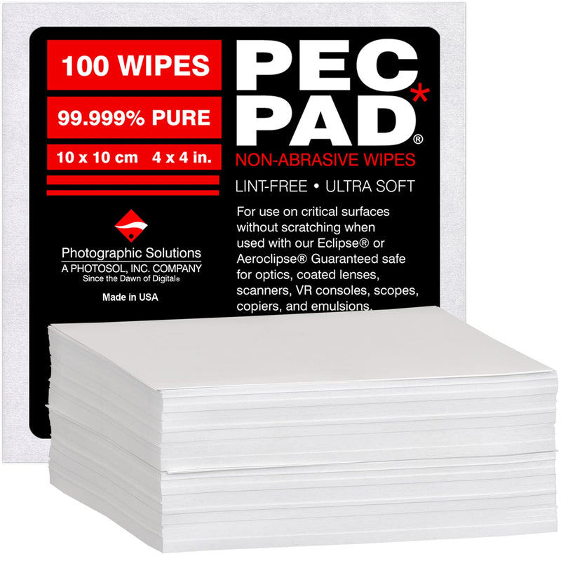 [Australia - AusPower] - PEC-PAD Lint Free Wipes 4”x4” Non-Abrasive Ultra Soft Cloth for Cleaning Sensitive Surfaces Like Camera, Lens, Filters, Film, Scanners, Telescopes, Microscopes, Binoculars. (100 Sheets Per/Pkg) 