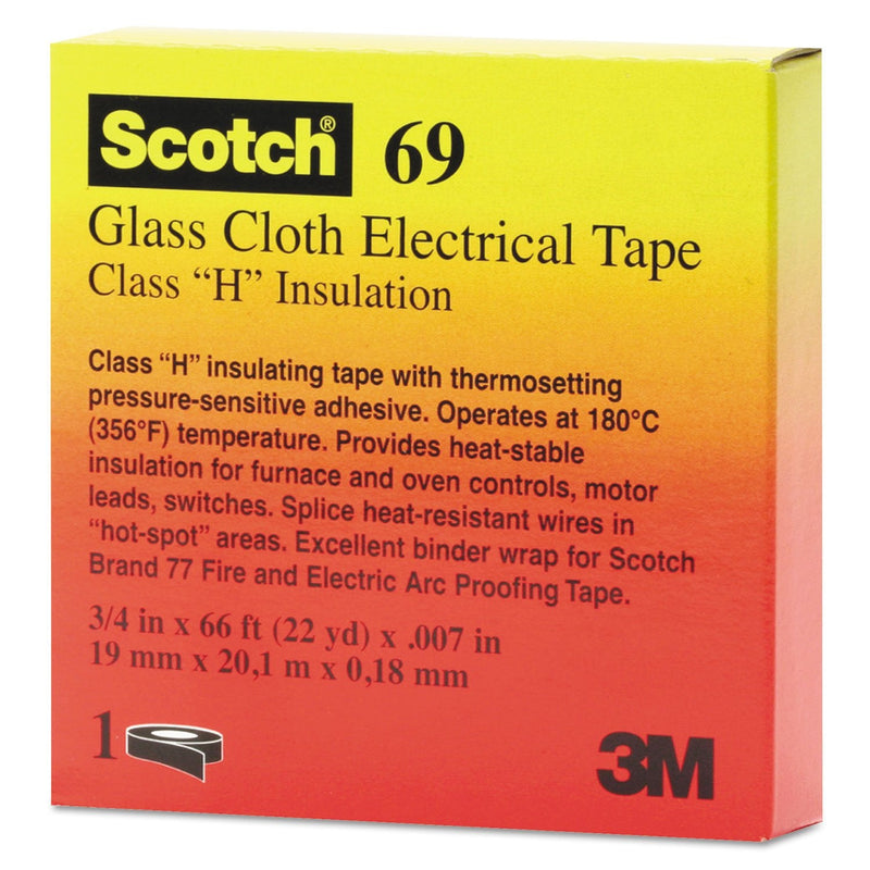 Scotch Glass Cloth Electrical Tape 69, 3/4 in x 66 ft – High-Temperature Resistant, Flame Retardant, Class H Insulation – Ideal for Electrical Maintenance and Repair