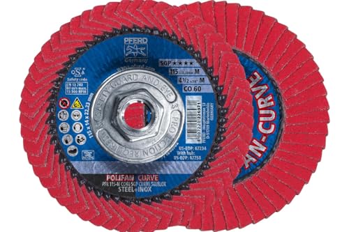 PFERD Polifan Curve Radial Flap Washer, 4.5" x 5/8" Thread, 60 Grit, Ceramic Oxide, Welding Accessories and Angle Grinder Attachment, for Steel and Stainless Steel (INOX), 1 Piece, Part 67258 4-1/2" x 5/8-11" Medium