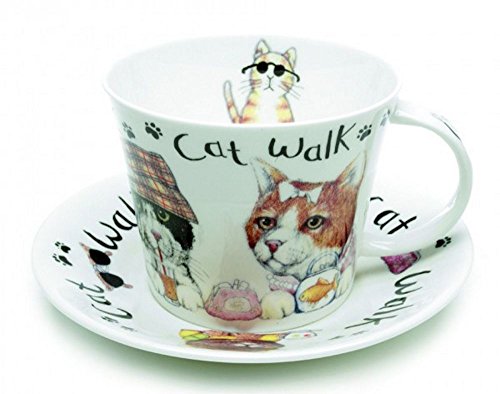Roy Kirkham Animal Fashion Cat Breakfast Cup & Saucer in Fine Bone China