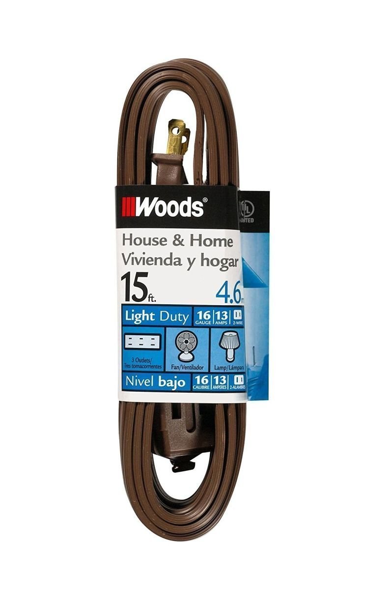 [Australia - AusPower] - Woods Light Duty Extension Cord, 15Ft, 16 Gauge, SPT-2, 3 Outlet Cube Tap, Indoor Cord, Brown, 0603 15 Foot 