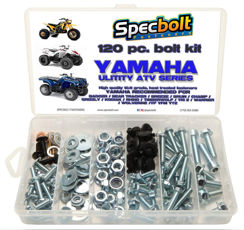 120pc Specbolt Bolt Kit for Yamaha Utility ATV Including All Grizzly Warrior Wolverine Big Bear Tracker Breeze Timberwolf Rhino YFM YTZ for Maintenance & Restoration Fasteners for Quads