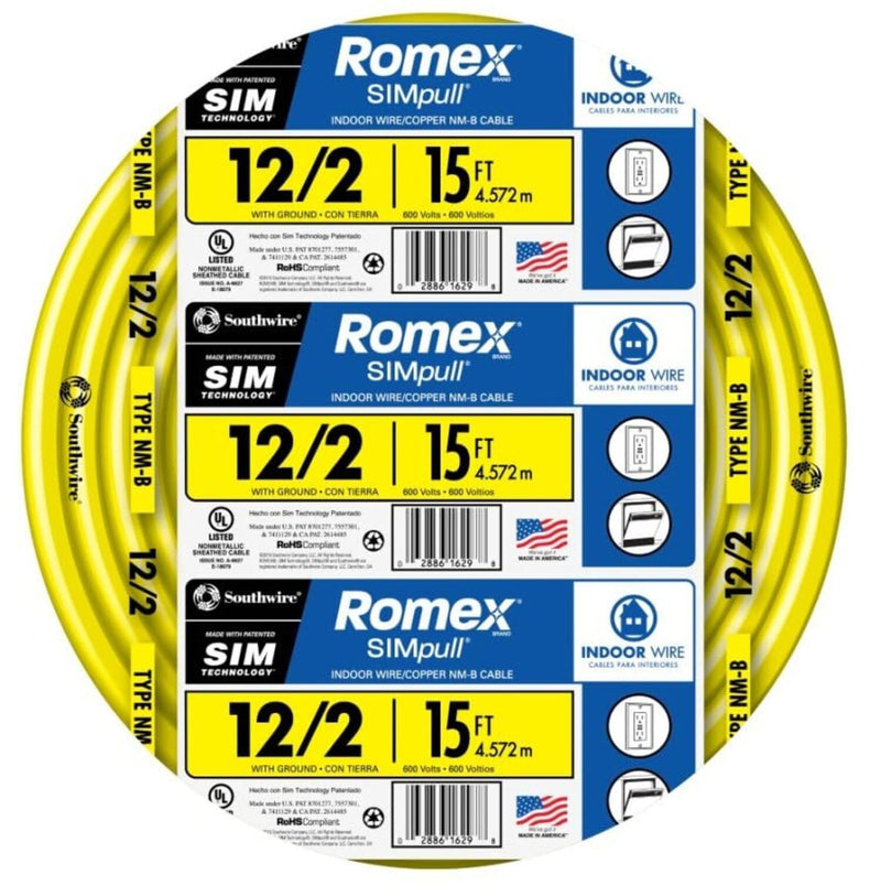 [Australia - AusPower] - Southwire Romex Brand Simpull Solid Indoor 12/2 W/G NMB Cable 15ft coil - SW# 28828226 