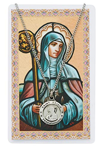 Saint Brigid 3/4-inch Pewter Medal Pendant Necklace with Holy Prayer Card