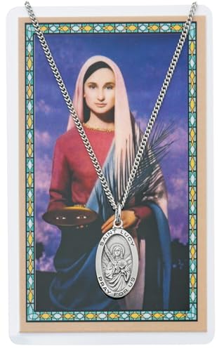 Saint Lucy 7/8-inch Pewter Medal Pendant Necklace with Holy Prayer Card