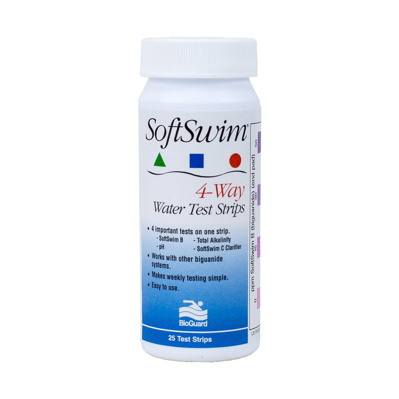 BioGuard SoftSwim 4-Way Water Test Strips, 1 Pack, 25 Count, Easy to Use, Quick & Accurate Pool Test Strips, Swimming Pool Water Testing Strips