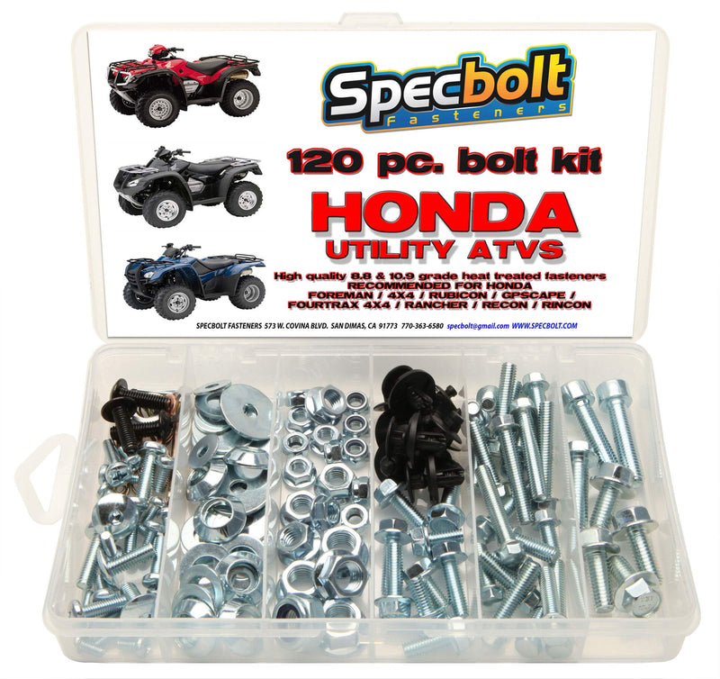Specbolt Brand 120pc Bolt Kit Configured for Maintenance & Restoration. Fits: Honda Utility ATV Quad Models Including Foreman 4x4 Rubicon GPScape Four Trax 4x4 Rancher Recon & Rincon