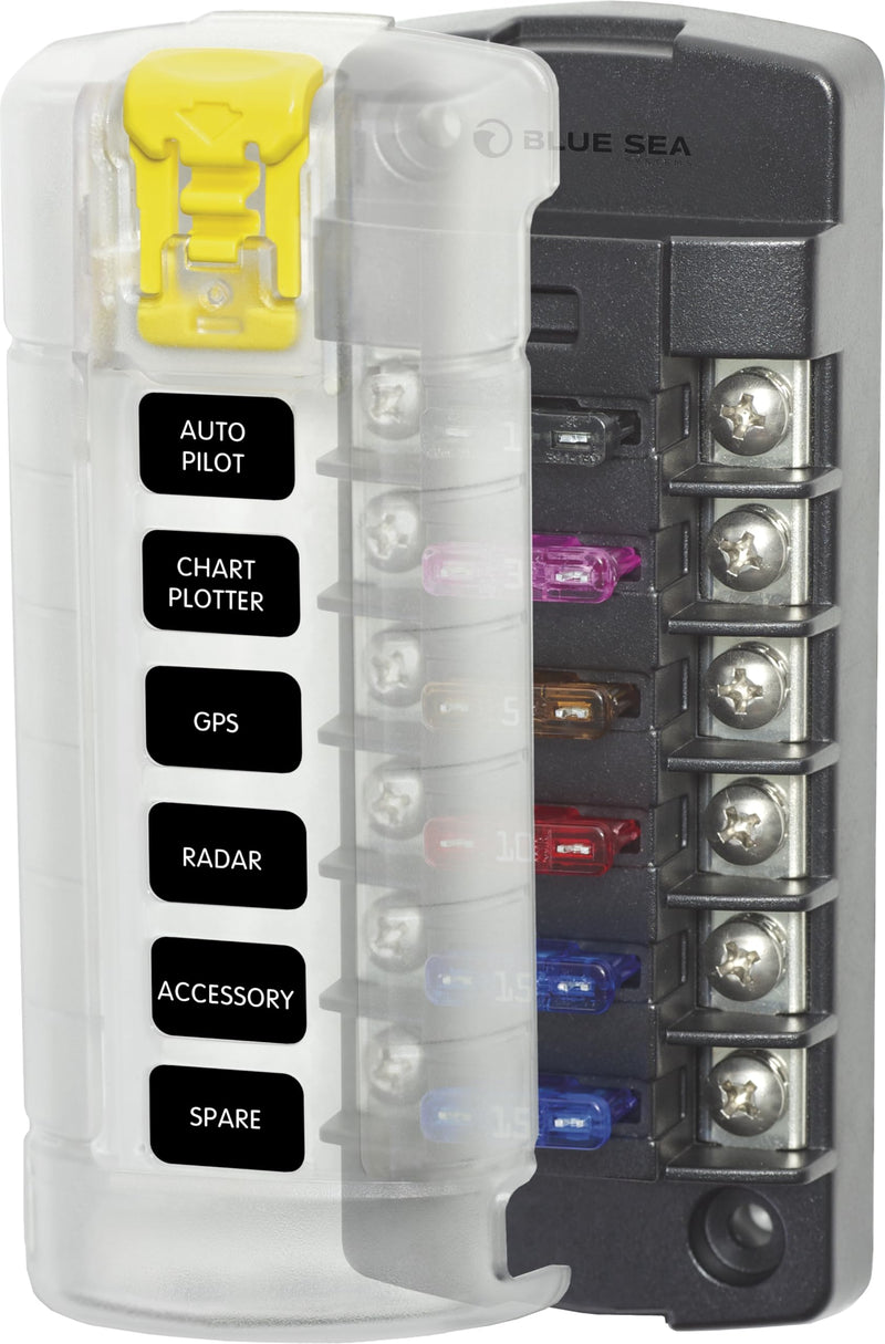 [Australia - AusPower] - Blue Sea Systems 5035 ST Blade Fuse Block - Six Independent Circuits with Cover, 100 Amps 6 Circuit Independent 