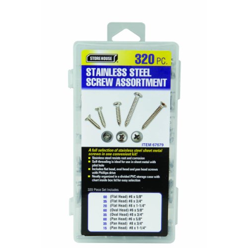 Storehouse 320-piece stainless steel sheet metal screw assortment in assorted sizes and organized storage case