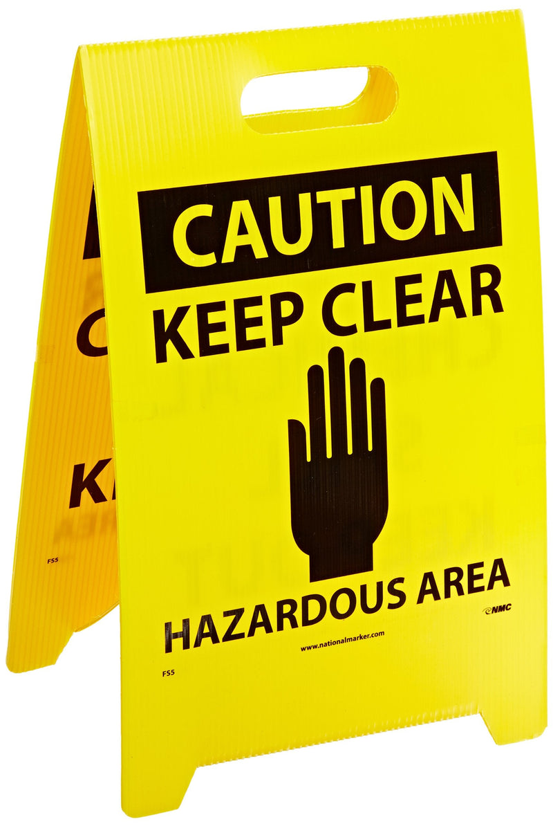 NMC FS5 Double Sided Floor Sign, Legend "Caution - Chemical Spill Keep Out Keep Clear Hazardous Area", 12" Length x 20" Height, Coroplast, Black on Yellow