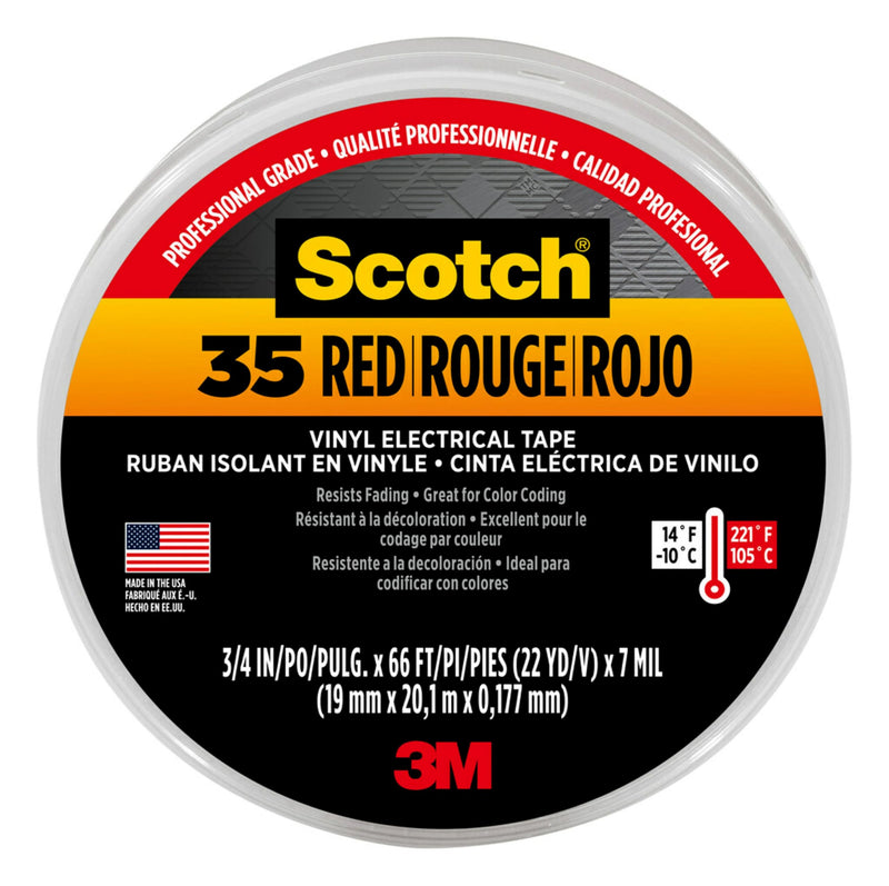 3M 10810 Scotch 35 Vinyl Electrical Color Coding Tape, 3/4-Inch x 66ft, Red