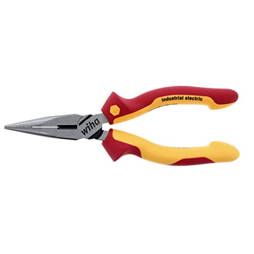 Wiha 32926 insulated industrial long nose pliers, 6.3-inch needle-nose pliers with red and yellow handles