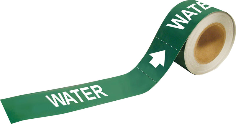 Brady 20481 Economy Pipe Markers-to-Go, B-736, 1" Height X 8" Width, White On Green Self-Sticking - Plastic Film, Legend "Water"