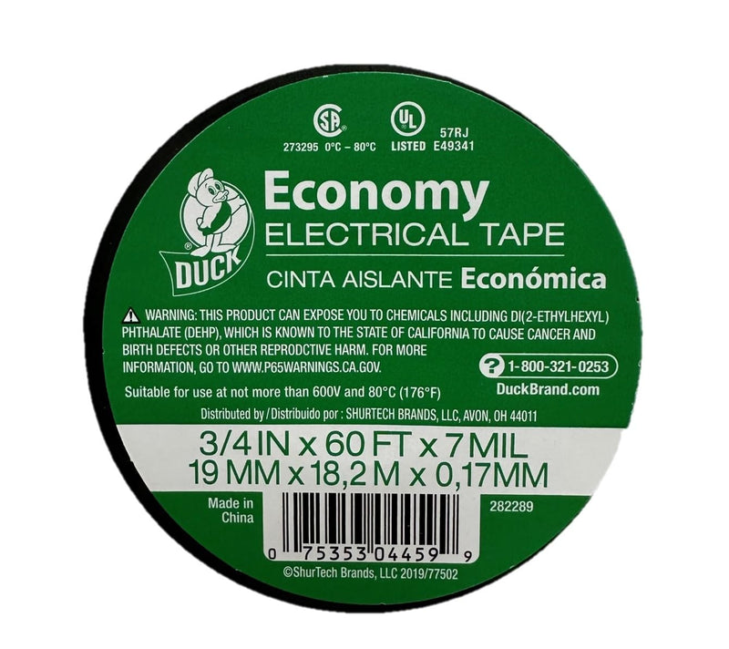 [Australia - AusPower] - Duck Brand Economy Electrical Tape, 3/4-Inch by 60 Feet, Single Roll, Black (282289) 60 Foot (Pack of 1) Black (Auto) 
