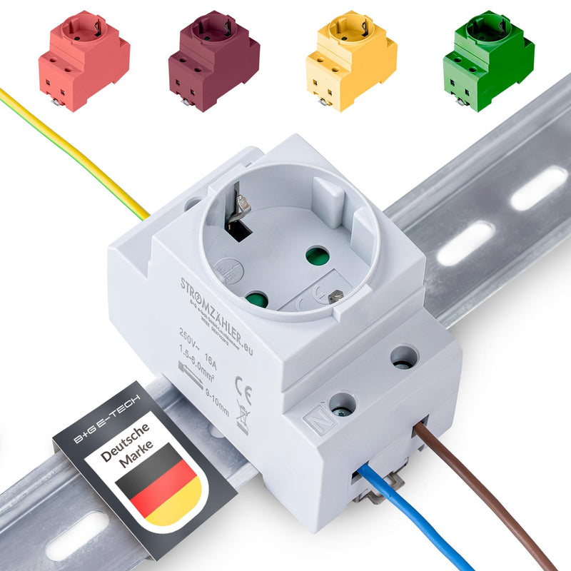 Schuko Socket [GS16] for DIN Rail 16A 230V 2P+E - Built-in Socket for Distribution Installation, Control Cabinet Meter Cabinet Protective Contact Socket for 35 mm DIN Carrier Rail Mounting (Grey) gray 1 pack