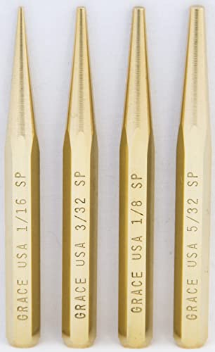 Grace USA brass punch starter set, 4-piece pin punch gunsmith tool set in storage case