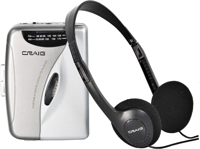 [Australia - AusPower] - Craig CS2301A Personal Cassette Player with AM/FM Stereo Radio and Headphones in Grey and Silver | Removable Belt Clip | 3 Keys Button | DC Operation | 