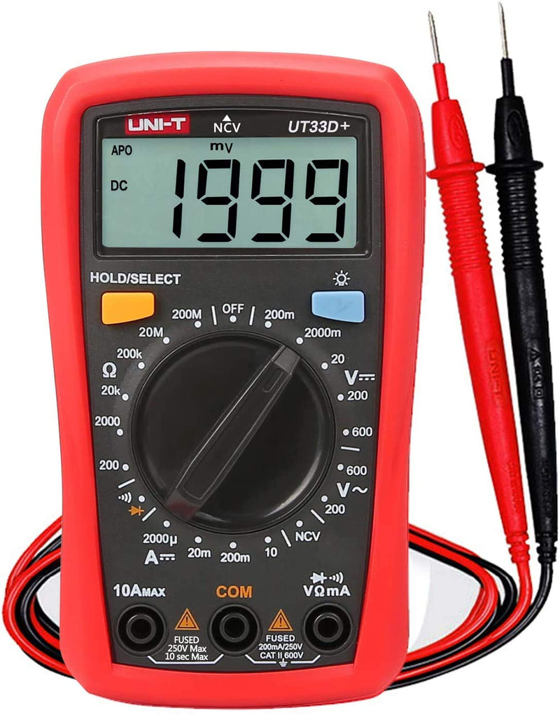 UNI-T Digital Multimeter with Backlight, Palm Size AC DC Voltmeter Ammeter LCD NCV Tester for Battery Test Meter Multitester Resistance ohm Tester, UT33D+ UT33D+
