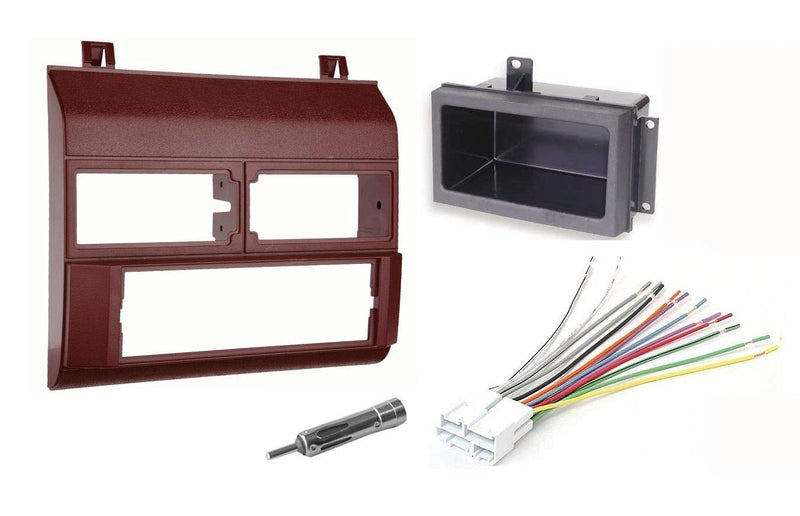 [Australia - AusPower] - Red Complete Single Din Dash Kit + Pocket Kit + Wire Harness + Antenna Adapter Compatible with Chevrolet & GMC 1988-1996 