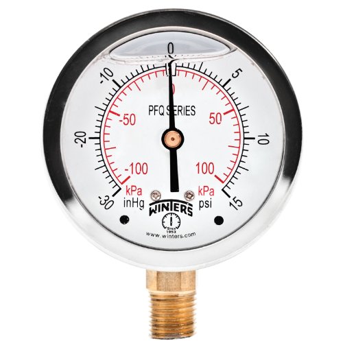 Winters Instruments 2-1/2-inch liquid-filled pressure and vacuum gauge with stainless steel case and bottom mount